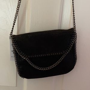 NEW WITH TAGS!!! Soft and stylish flap purse with chain trim, black